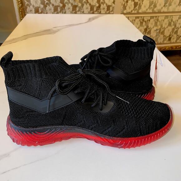 New‎ Pony 7 Black Red Jelly Knit Sock Fabric Hi Top Sneakers Athletic Shoes - Picture 3 of 7